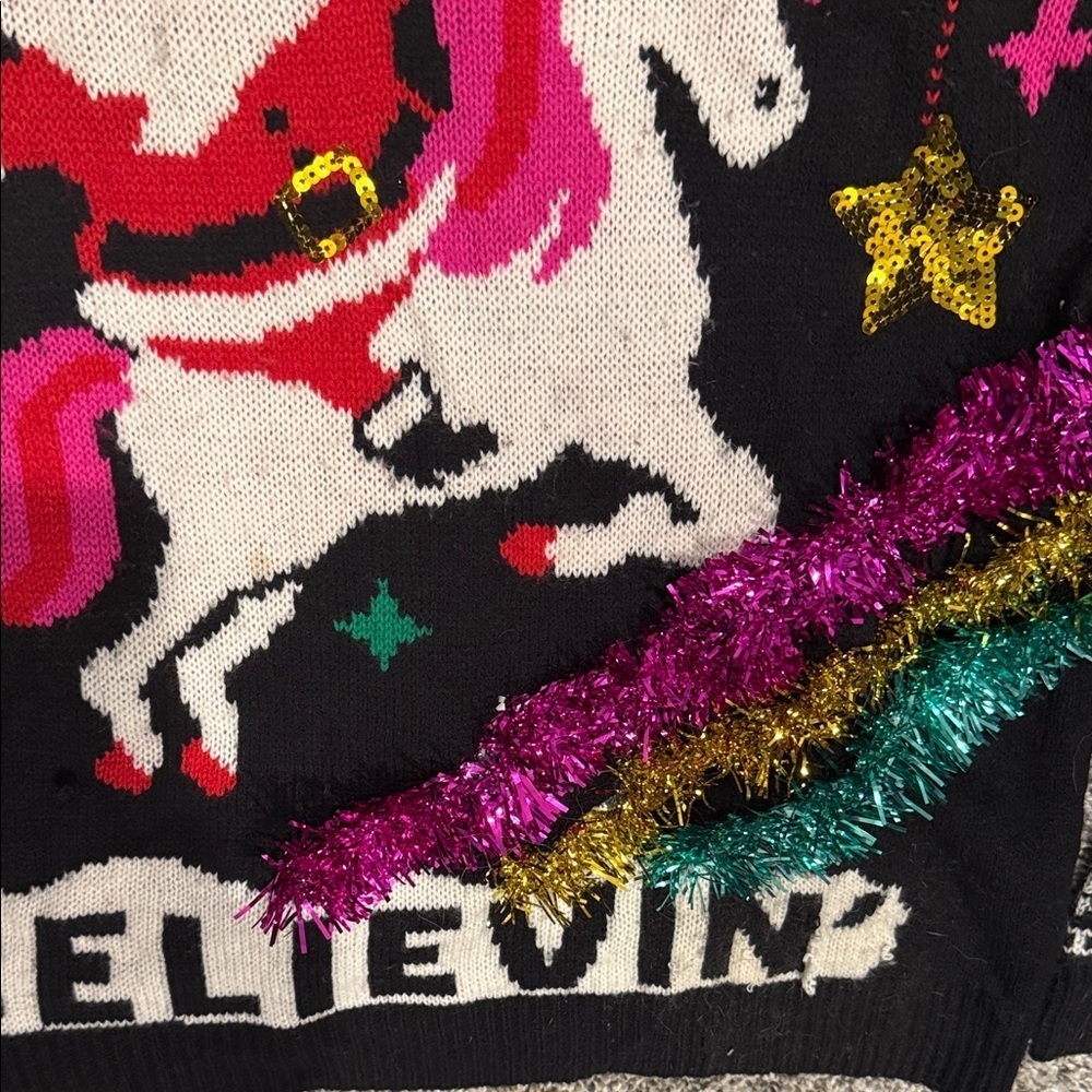 Festive Santa Unicorn Sweater ugly Christmas juniors xl believing top holiday - Picture 7 of 8